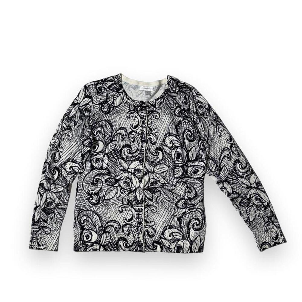 Christopher & Banks Black White Paisley Knit Cardigan size Small